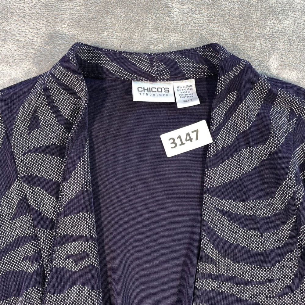 Chico's Travelers Cardigan Women Size‎ 2 Purple Zebra Print Open Front Jacket
